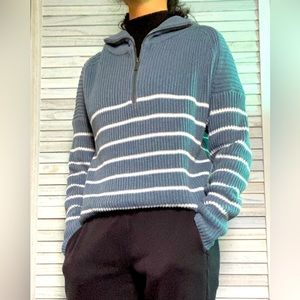 Blue Stripped Half Zip Sweater